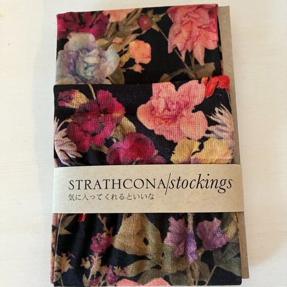 Strathcona Hand Printed Floral Knee High Stockings - New - Picture 1 of 8